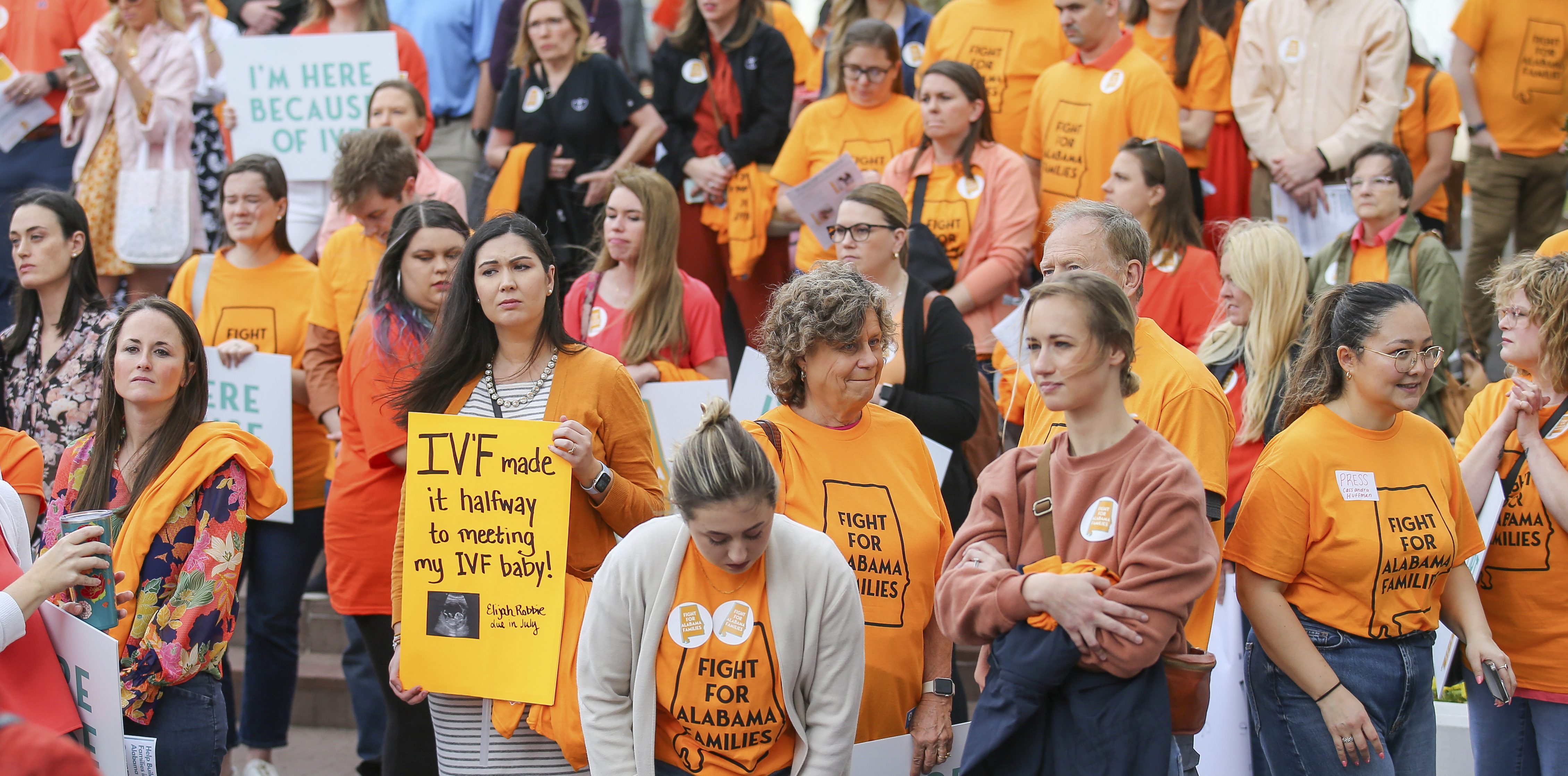 Patients, infertility doctors and advocates of IVF attend a rally outside the Alabama State House on Wednesday, Feb. 28, 2024 in Montgomery, Ala. The rally was organized at the Alabama State Capitol to decry the recent Alabama Supreme Court ruling that embryos are considered children, which led to the suspension of IVF treatments in the state. (Stew Milne/AP Images for RESOLVE: The National Infertility Association)